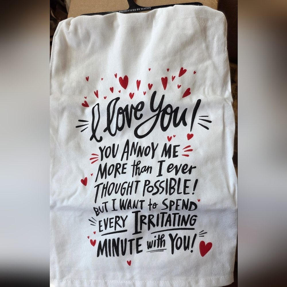 White Towel with Red and Black Print